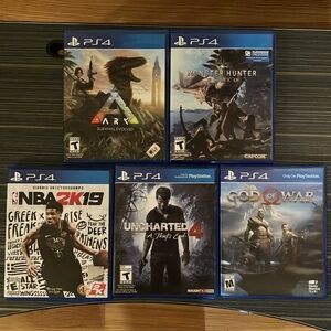 Pre-Owned 5 PS4 Games: God of War/Uncharted/Monster Hunter/NBA2K19/Ark S…